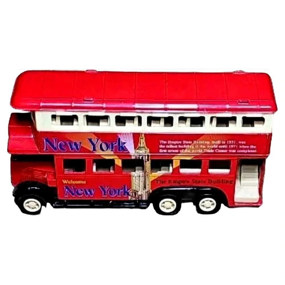 NYC Double Decker Tour Bus Toy Red Diecast Metal Empire State Souvenir Mini